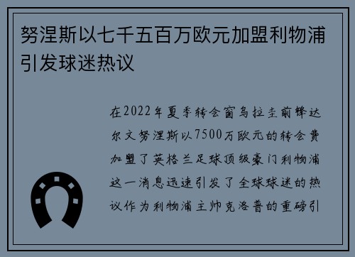 努涅斯以七千五百万欧元加盟利物浦引发球迷热议